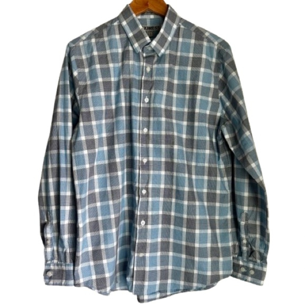 Express Fitted Men’s Plaid Button Up Long Sleeve Cotton Shirt Size Large 16-16.5